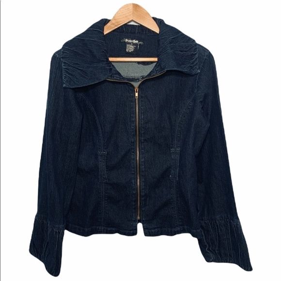 Drama Gold Dark Denim Full Zip Jean Jacket L - Picture 2 of 15